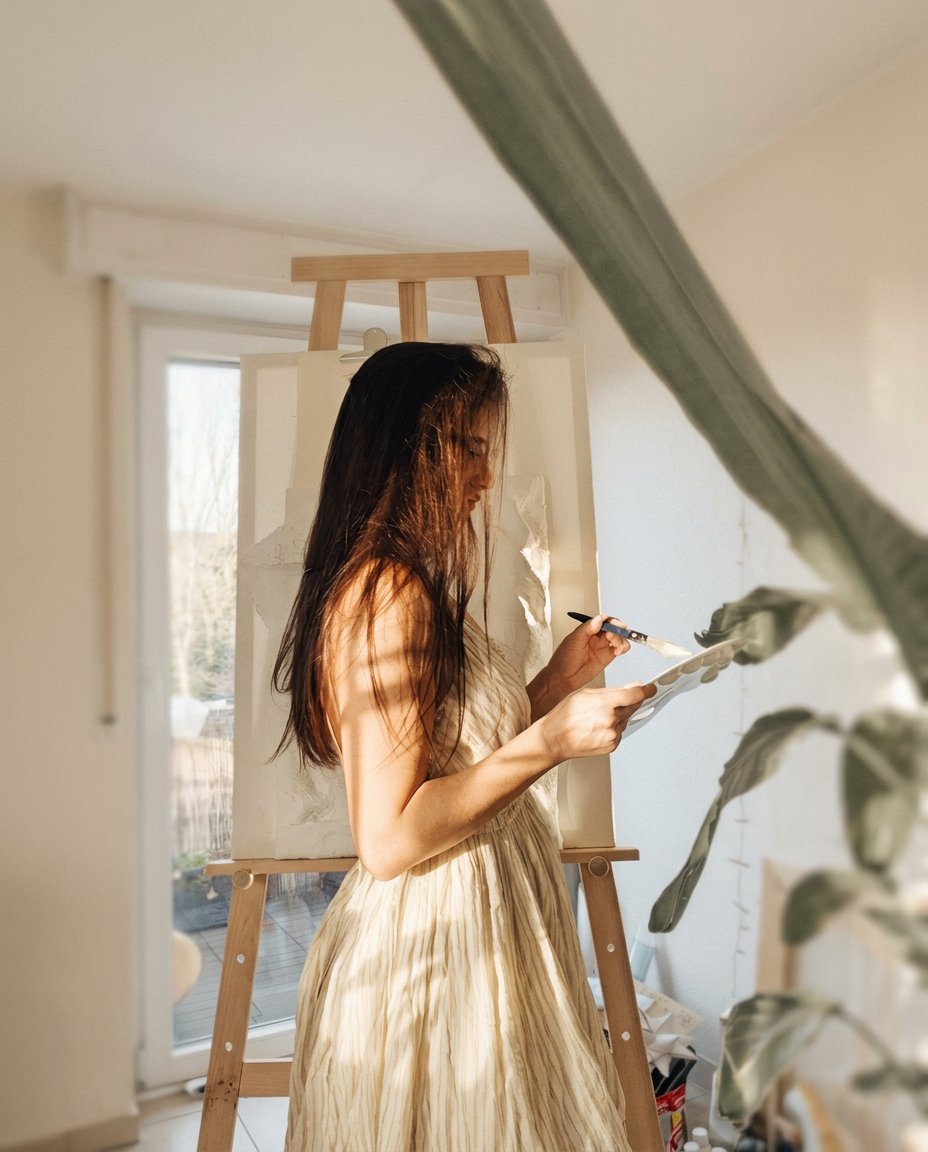 Studio with a drawing table by the window