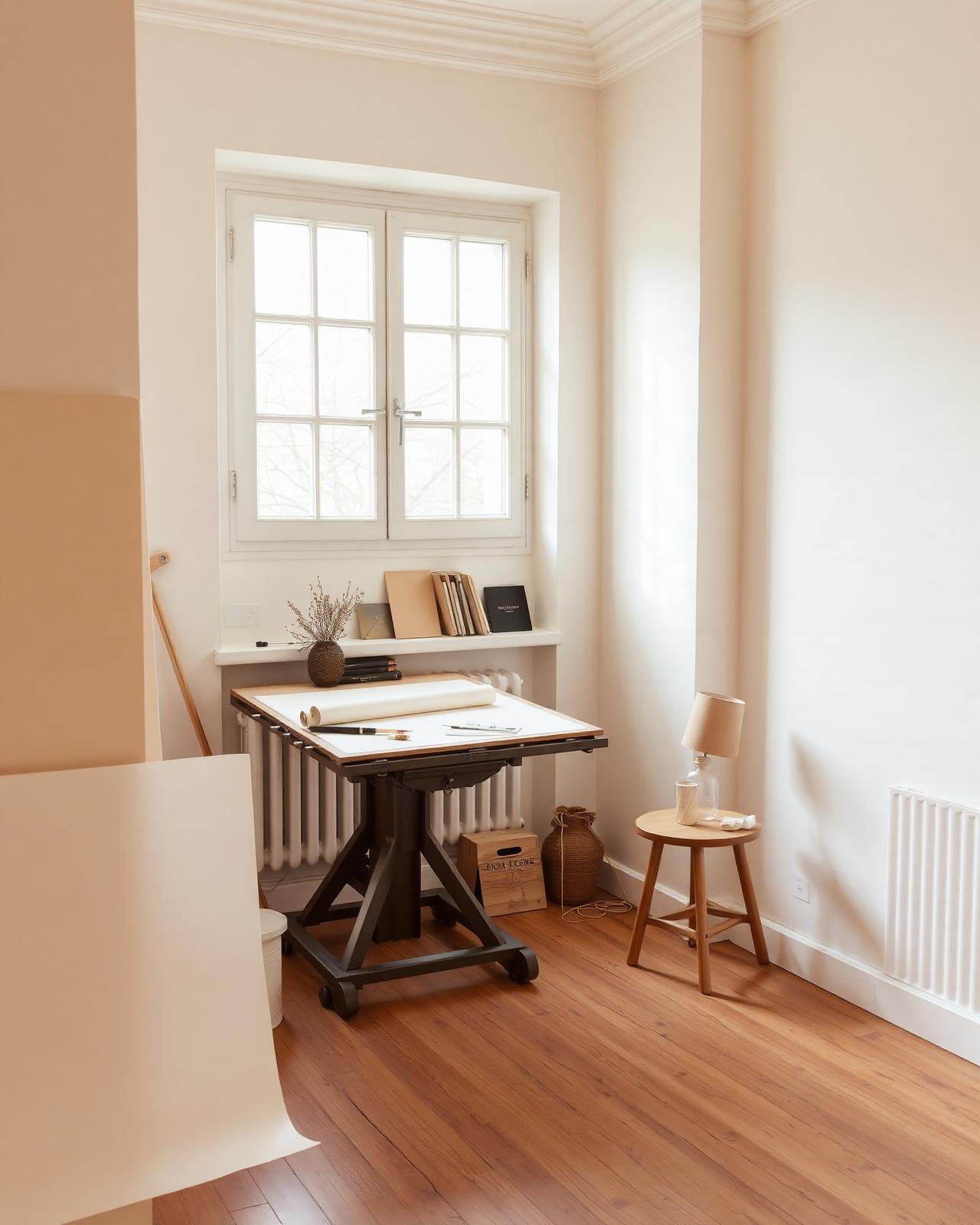 Atelier mit Zeichentisch am Fenster